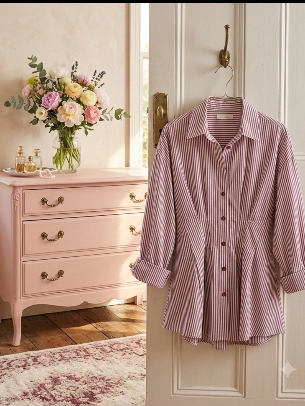 NWT Anthropologie Pink Striped Button-Front Peplum Shirt